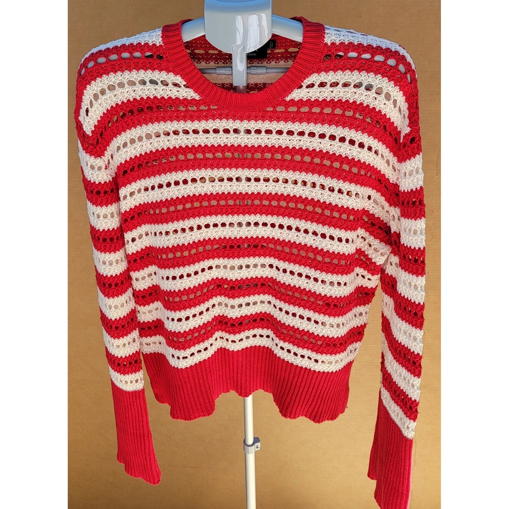 VICI Dockside Morning Striped Knit Crochet Sweater Medium Bell Sleeves Boho Chic